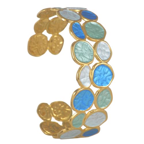 Uqezagpa Artistic Painted Adjustable Cuff Flexible Stainless Steel Accessory For Women & Men Outfits Versatile Artistic Drip Oil Armreif, Einheitsgröße, Wie beschrieben von Uqezagpa