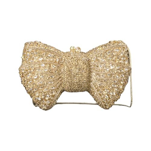 Uqezagpa Auffällige Handtasche aus Legierung mit Kette und luxuriösem Strass Schmetterling Dekoration Schulter-Geldbörse Abendtasche modische Damen-Clutch, champagnerfarben, One Size von Uqezagpa