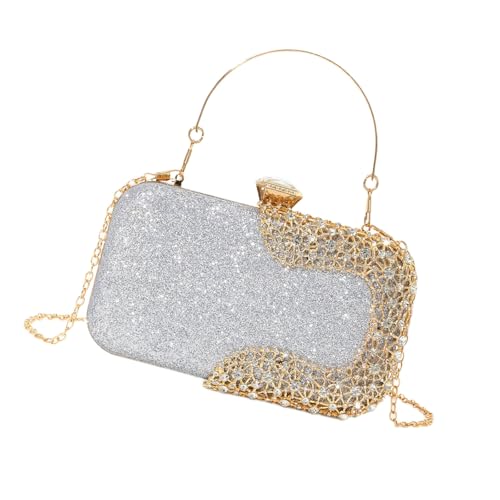 Uqezagpa Auffällige Strass Handtasche Damen Glitzer Schultertasche für besondere Anlässe Abendtasche für Bankette und Abschlussball Strass Clutch Geldbörse, silber, One Size von Uqezagpa