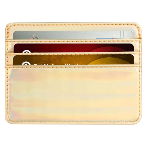 Uqezagpa Ausweishülle aus PU-Leder, für Banken, Kreditkarten, mehrere Fächer, dünne Brieftasche, für Damen und Herren, Business-Hülle, Vordertasche, gold, Mass Beauty von Uqezagpa