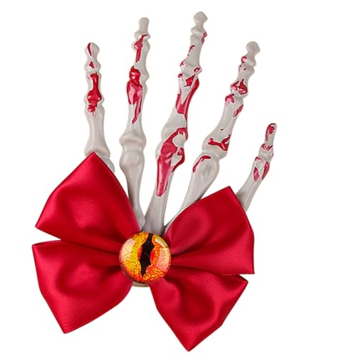 Uqezagpa Blutige Haarspange mit Schleife, Halloween, Totenkopf, Klaue, flacher Clip, Halloween-Haarnadel, Schleife, elegante Haarspange von Uqezagpa