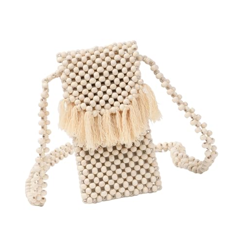 Uqezagpa Bohomian Handtasche mit Holzperlen für Damen, elegante und stilvolle Umhängetasche, Schultertasche für Reisen und Strandausflüge, Resort-Tragetasche, beige, One Size Uqezagpa Bohomian Handtasche mit Holzperlen für Damen, elegante und stilvolle Umhängetasche, Schultertasche für Reisen und Strandausflüge, Resort-Tragetasche, beige, One Size von Uqezagpa