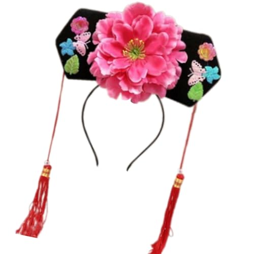 Uqezagpa Chinesische Prinzessinnen-Haarbänder, traditionelles Stirnband, Prinzessinnen-Kopfschmuck, Kostüm, chinesisches Qitou mit Blume, exquisites handgefertigtes Stirnband von Uqezagpa