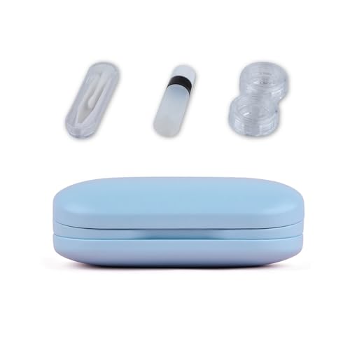 Uqezagpa Contacts Lenes Box Set PU-Komponenten Linsenbox mit verspiegelten Multifunktionskontakten Etui für Augenlinsenhalter Frauen Mädchen staubdicht Schönheit Schüler Behälter, hellblau von Uqezagpa