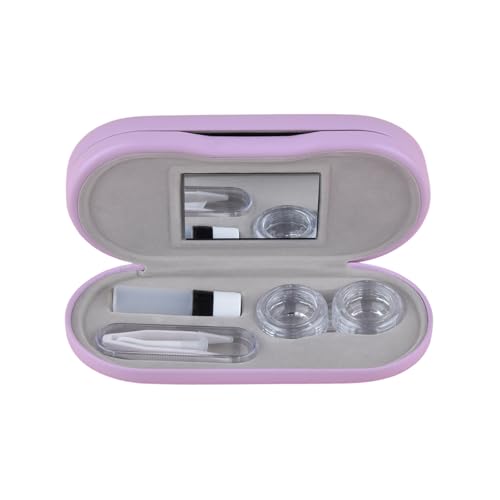 Uqezagpa Contacts Lenes Box Set PU-Komponenten Linsenbox mit verspiegelten Multifunktionskontakten Etui für Augenlinsenhalter Frauen Mädchen staubdicht Schönheit Schüler Behälter, hellviolett von Uqezagpa