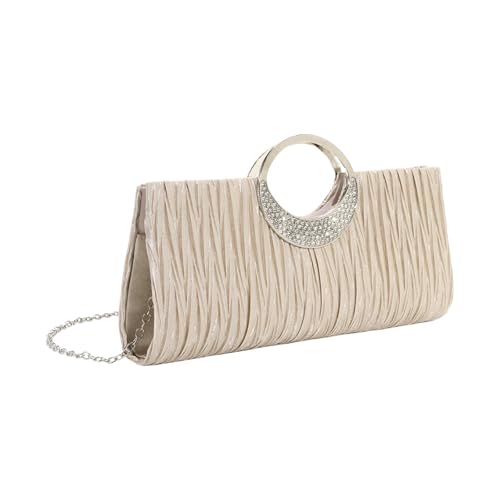 Uqezagpa Damen-Clutch mit Strasssteinen, Satin, plissiert, mit abnehmbarem Crossbody-Kettenriemen für Hochzeit, Party, elegante Satin-Clutch von Uqezagpa