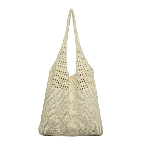 Uqezagpa Damen Gestrickte Schultertasche Trend Seasides Handtasche Strand Große Kapazität Einkaufen Alltag Frauen Gestrickte Handtasche Große Kapazität Schulter Strand Meer, aprikose, One Size von Uqezagpa