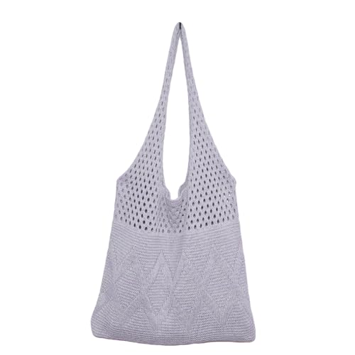 Uqezagpa Damen Gestrickte Schultertasche Trend Seasides Handtasche Strand Große Kapazität Einkaufen Alltag Frauen Gestrickte Handtasche Große Kapazität Schulter Strand Meer, lavendel, One Size von Uqezagpa