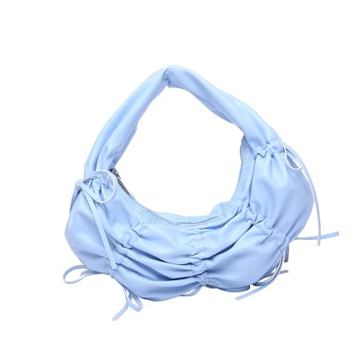 Uqezagpa Damen Metallic Geraffte Abendtasche Elegante Schleifen Designs PU Leder Handtasche Top Griff Taschen für Arbeit oder Party Damen Mode Tasche, blau, One Size von Uqezagpa