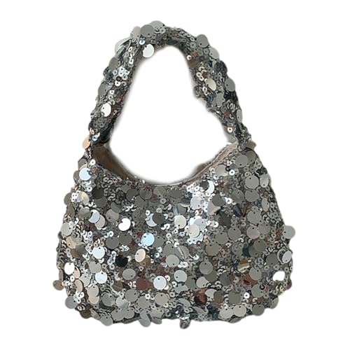 Uqezagpa Damen Pailletten Handtasche Büro Lady Handtaschen Kompakt Und Stilvoll Abendtasche Kleine Tasche Für Jeden Anlass Lässige Handtasche, silber, One Size von Uqezagpa