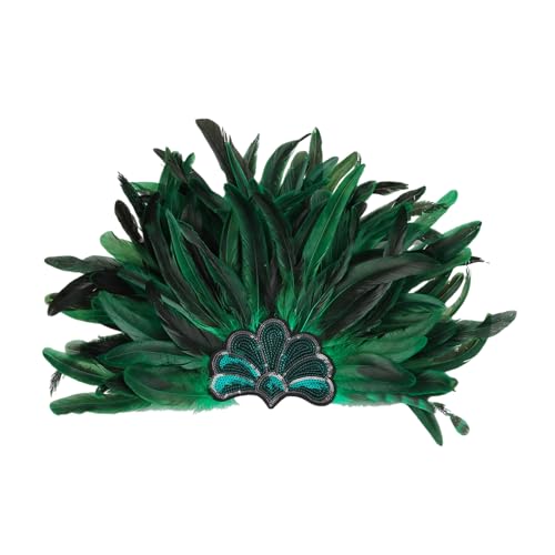Uqezagpa Damen Pailletten-Stirnband mit Federn, übertriebener Kopfschmuck mit elastischem Band für Karneval, Party, Aufführungen und besondere Anlässe von Uqezagpa