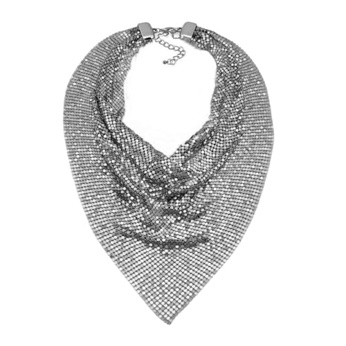 Uqezagpa Damen-Schal, glänzende Pailletten, Dreieckstuch für Abschlussball, Party, leichter Kragen, Dreieck, für Damen, Hochzeit, Maskerade, silber, Reference images von Uqezagpa