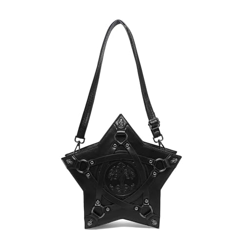 Uqezagpa Damen-Umhängetasche, Gothic, PU-Leder, Kuriertasche, Sternform, Punk, Crossbody, Mode, Shopping, Dating, Gothic, Leder-Rucksäcke für Frauen, Sternform, Crossbody, Punk, Messenger von Uqezagpa