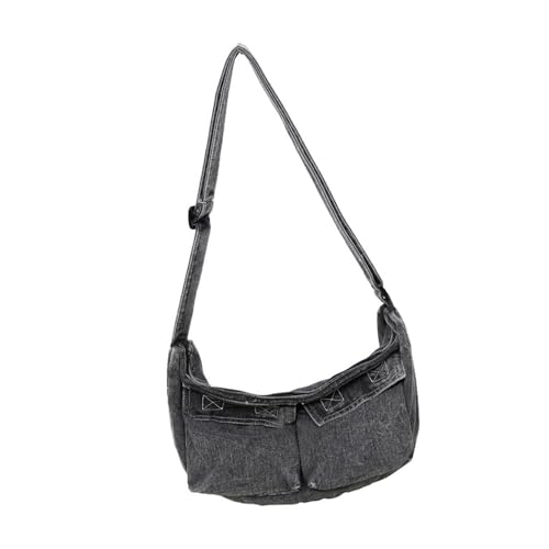 Uqezagpa Damen-Umhängetasche, gewaschene Denims, modische Handtasche, große Kapazität, Messenger, Alltag, Retro, Denim, Crossbody für Damen, große Kapazität, modische Handtasche, Schwarz , One Size von Uqezagpa