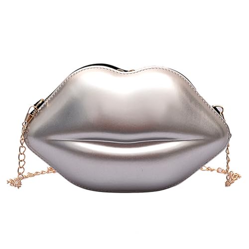 Uqezagpa Damen-Umhängetasche, niedliche Lippen-Form, Crossbody-Tasche mit Metallkette, kleine Bankette, Abendtasche, Handytasche, Lippenform, silber, One Size Uqezagpa Damen-Umhängetasche, niedliche Lippen-Form, Crossbody-Tasche mit Metallkette, kleine Bankette, Abendtasche, Handytasche, Lippenform, silber, One Size von Uqezagpa