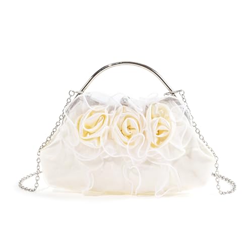 Uqezagpa Damen-Umhängetasche mit Kettenriemen, Abend-Clutch, elegante Blumen-Handtasche, Satin-Geldbörse, Schulter für Party, Blume, für Damen, Kettenriemen, Schultertasche, Clutch von Uqezagpa