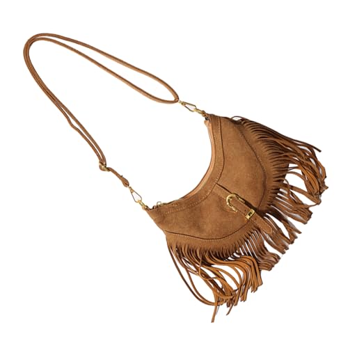 Uqezagpa Damen-Umhängetasche mit Quasten und geräumigen Innenseiten, Schultertasche, verstellbarer Riemen, lässiger verstellbarer Riemen, khaki, One Size von Uqezagpa