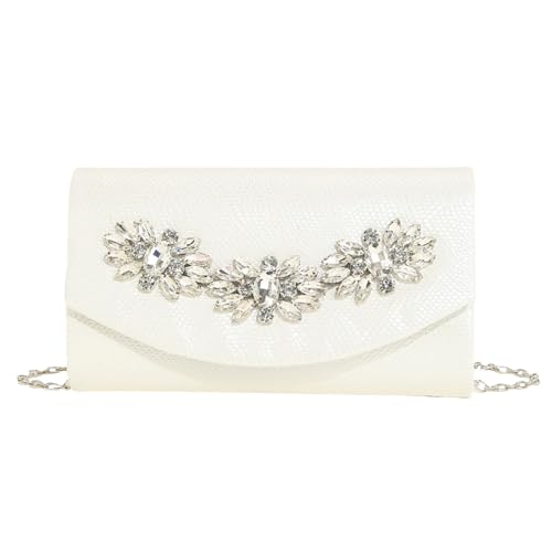Uqezagpa Damen Umschlagtasche Hochzeit Strass Blume Handtasche Crossbody Abend Clutch Geldbörse Schulter mit Kette Frauen Abend Clutch Mode Umschlag Geldbörse Strass Schulter, weiß, One Size von Uqezagpa