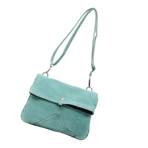 Uqezagpa Einkaufstasche im Retro-Stil, gewaschene Jeans, reißfest, geräumige Fächer, ideal für Büro, unverzichtbare Crossbody-Tasche, grün, One Size von Uqezagpa