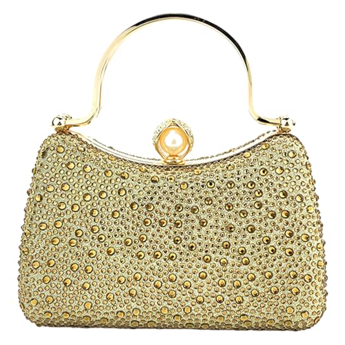 Uqezagpa Elegante Abendtasche mit Strasssteinen, Handtasche für Damen, modische Schultertasche und Umhängetasche, Kettenriemen, verzierte Handtasche, gold, One Size Uqezagpa Elegante Abendtasche mit Strasssteinen, Handtasche für Damen, modische Schultertasche und Umhängetasche, Kettenriemen, verzierte Handtasche, gold, One Size von Uqezagpa