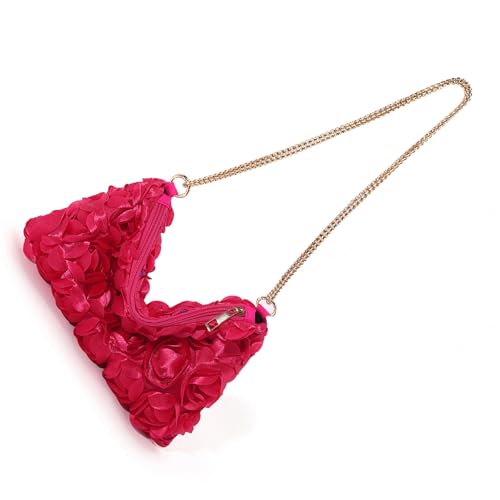 Uqezagpa Elegante Damen Abend-Umhängetasche Rose Floral Pailletten Satin Clutches Geldbörse mit Kette für Hochzeit Abschlussball Party Elegante Party Handtasche, a, One Size von Uqezagpa