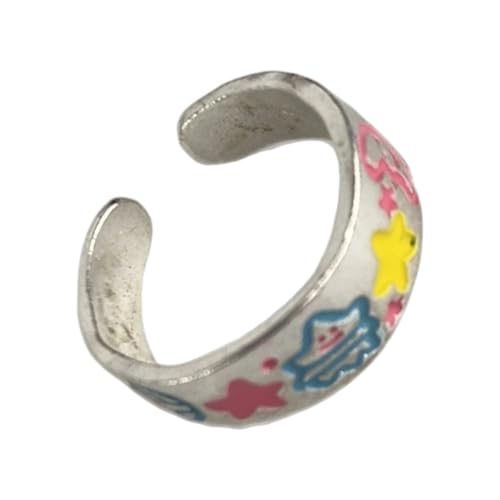 Uqezagpa Elegante Dinosaurier-Designs, verstellbare Ringe, buntes Sternmuster, Graffiti-Stil, Schmuck für lässige Outfits, verstellbare Ringe, Einheitsgröße, Wie beschrieben, Wie beschrieben von Uqezagpa