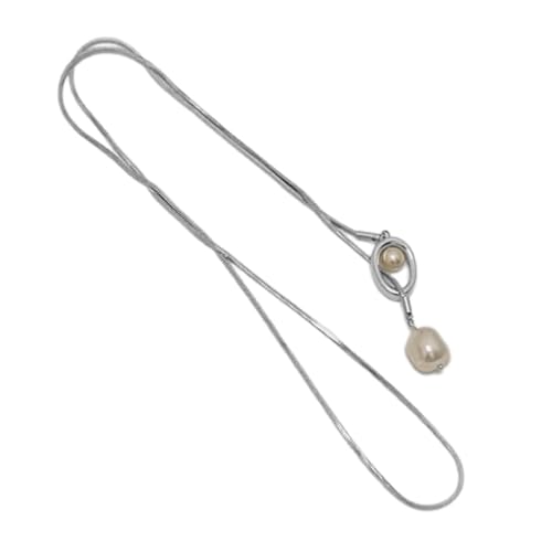 Uqezagpa Elegante Halskette mit Anhänger mit Barockperlen und geometrischen Designs, tragbar für Damen, modische Pulloverkette, Business-Meeting-Zubehör, Einheitsgröße, Wie beschrieben, Wie von Uqezagpa