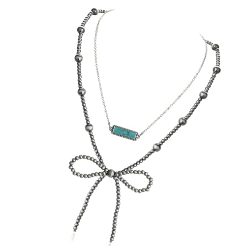 Uqezagpa Elegante Halskette mit Schleifen-Anhänger, verstellbare Kettenlänge, türkisfarbene Perlen, Choker-Accessoire für den täglichen Gebrauch, Length 505cm 455cm, Kunstperlen, Kein Edelstein von Uqezagpa