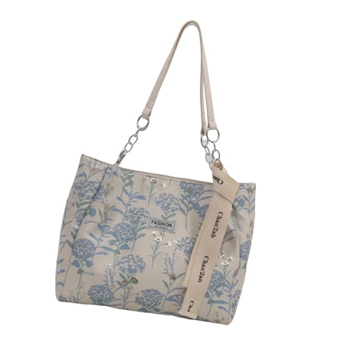 Uqezagpa Elegante Handtasche aus Segeltuch mit Blumenstickerei, geräumiger Tragegriff oben, vielseitige Umhängetasche für verschiedene Anlässe, Segeltuchtasche mit Tragegriff oben von Uqezagpa
