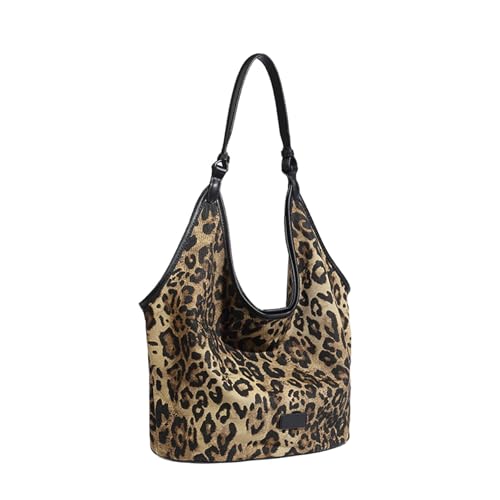 Uqezagpa Elegante Leoard Slouchy Bag für Damen, geräumige Umhängetasche mit bequemem Riemen, Handtasche für Herbst und Winter, braun, One Size von Uqezagpa