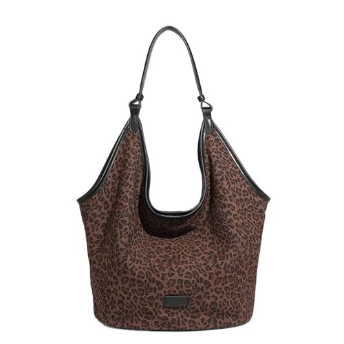 Uqezagpa Elegante Leoard Slouchy Bag für Damen, geräumige Umhängetasche mit bequemem Riemen, Handtasche für Herbst und Winter, coffee, One Size von Uqezagpa
