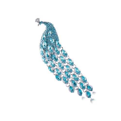 Uqezagpa Elegante Pfauenbrosche mit langem Schwanz, Kristall, Partyschmuck, elegante Anstecknadel, Legierung, Textur für Hochzeit, Size Approx. 1.57x5.51inch4x14cm, Metall, Beryll Uqezagpa Elegante Pfauenbrosche mit langem Schwanz, Kristall, Partyschmuck, elegante Anstecknadel, Legierung, Textur für Hochzeit, Size Approx. 1.57x5.51inch4x14cm, Metall, Beryll von Uqezagpa