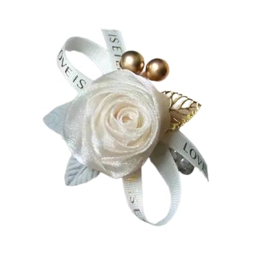 Uqezagpa Elegante Rose Blume Handgelenk Corsage Floral Perlen Elastisches Armband für Brautjungfern Verstellbares Armband Hochzeit, 5.07x3.51in, Garn von Uqezagpa
