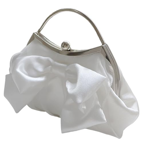 Uqezagpa Elegante Schleifen-Dekorationen, glänzende Metallkette, Geldbörse, Abendtasche, Schultertasche, Handtasche für Weihnachten, Hochzeiten und Abschlussbälle, modische Abendtasche, Weiße Schleife von Uqezagpa