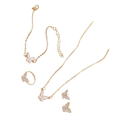 Uqezagpa Elegante Schmetterlings-Halskette, Armband, Ringe, Ohrstecker mit zartem Design für moderne Frauen, die einzigartig sind, Length 385cm, Metall Uqezagpa Elegante Schmetterlings-Halskette, Armband, Ringe, Ohrstecker mit zartem Design für moderne Frauen, die einzigartig sind, Length 385cm, Metall von Uqezagpa