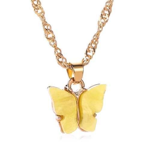 Uqezagpa Elegante Schmetterlings-Halskette mit Acryl-Anhänger, süßes, stilvolles Schmuck-Accessoire für Frauen, trendige Geschenkideen, lässig, Length 51cm, Acryl, Kein Edelstein von Uqezagpa