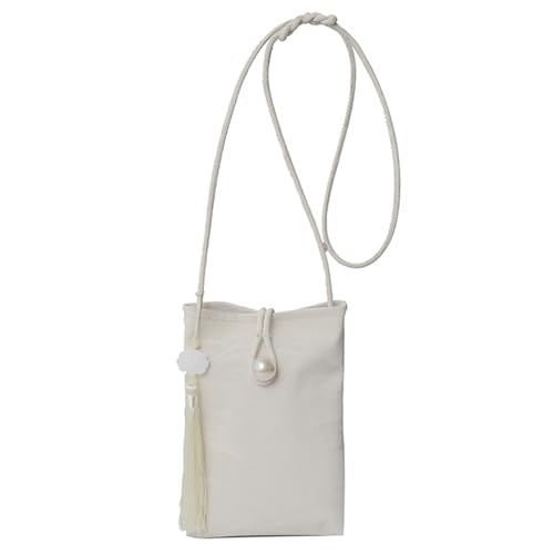 Uqezagpa Elegante chinesisch inspirierte Perlen-Smartphone-Tasche, Handytasche, weiches PU-Leder, Schultertasche für modische Damen, weiß, One Size Uqezagpa Elegante chinesisch inspirierte Perlen-Smartphone-Tasche, Handytasche, weiches PU-Leder, Schultertasche für modische Damen, weiß, One Size von Uqezagpa