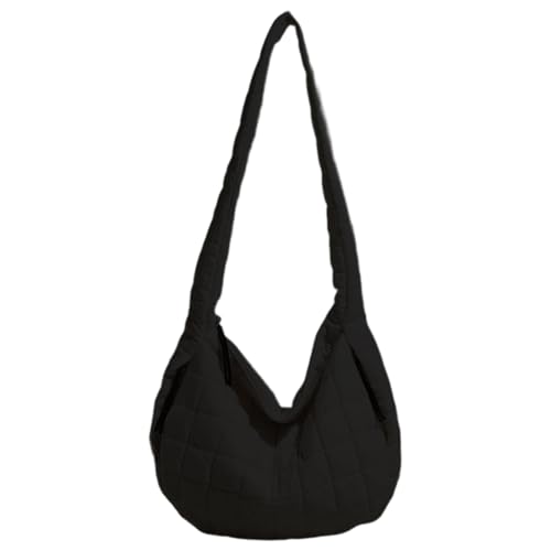 Uqezagpa Elegante gesteppte Schultertasche mit erweiterbarem Stauraum, leichtes Nylon, Unisex, Umhängetasche für Einkaufsreisen, Nylon, Mehrzweck-Umhängetasche, Schwarz , One Size von Uqezagpa