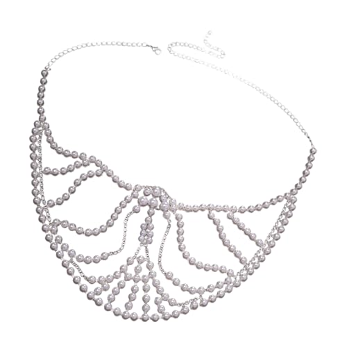 Uqezagpa Elegante halbe Perlen, Gesichtszubehör, Cosplay, Gesichtskette, Imitationsperle, Unisex, Modeschmuck für Party, 47cm, Strass-Imitationsperlen, Beryll von Uqezagpa