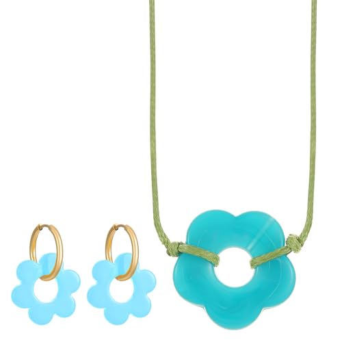 Uqezagpa Elegantes Blumen-Anhänger-Schmuck-Set, stilvolle Halskette und Ohrringe für Damen, bunte Blüten, 2.7*2.6 2.2*2 Length 2856cm, Kunststoff/Harz, Beryll von Uqezagpa