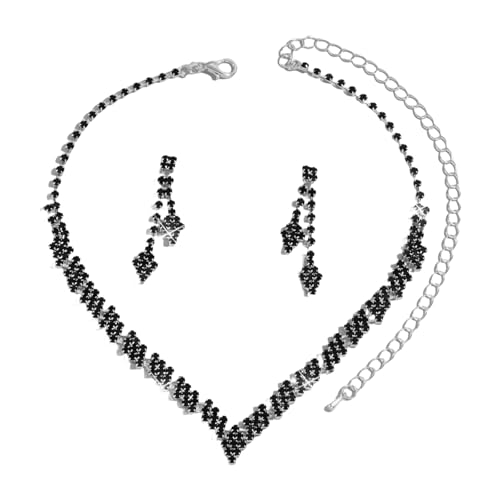 Uqezagpa Elegantes Brautschmuck-Set mit Kristall-Strasssteinen, handgefertigte Halskette und Ohrclips, stilvolles Accessoire für Abendgarderobe, Kristall-Strass-Halskette von Uqezagpa