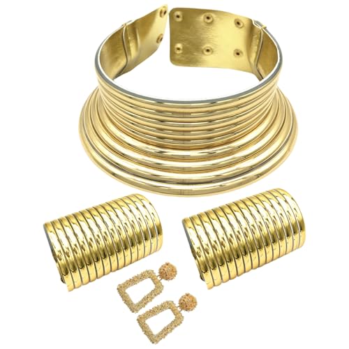 Uqezagpa Elegantes Tribal-inspiriertes Schmuck-Set mit langem Hals, zeitgenössisches ethnisches Halsband und Ohrringe, Set für Partys, Acryl, Einheitsgröße, Wie beschrieben, Wie beschrieben von Uqezagpa