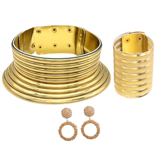 Uqezagpa Elegantes Tribal-inspiriertes Schmuck-Set mit langem Hals, zeitgenössisches ethnisches Halsband und Ohrringe, Set für Partys, Acryl, Einheitsgröße, Wie beschrieben, Wie beschrieben von Uqezagpa