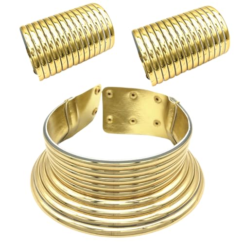 Uqezagpa Elegantes Tribal-inspiriertes Schmuck-Set mit langem Hals, zeitgenössisches ethnisches Halsband und Ohrringe, SizeApprox.15.817.8x6.5cm/6.27x2.56inches, Acryl, Beryll von Uqezagpa