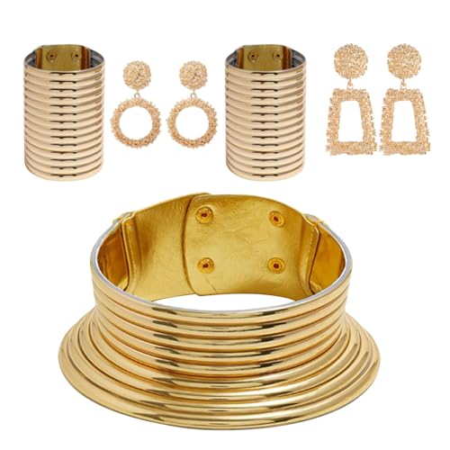 Uqezagpa Elegantes Tribal-inspiriertes Schmuck-Set mit langem Hals, zeitgenössisches ethnisches Halsband und Ohrringe, SizeApprox.15.817.8x6.5cm/6.27x2.56inches, Acryl, Beryll von Uqezagpa