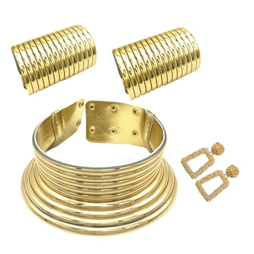 Uqezagpa Elegantes Tribal-inspiriertes Schmuck-Set mit langem Hals, zeitgenössisches ethnisches Halsband und Ohrringe, SizeApprox.15.817.8x6.5cm/6.27x2.56inches, Acryl, Beryll von Uqezagpa