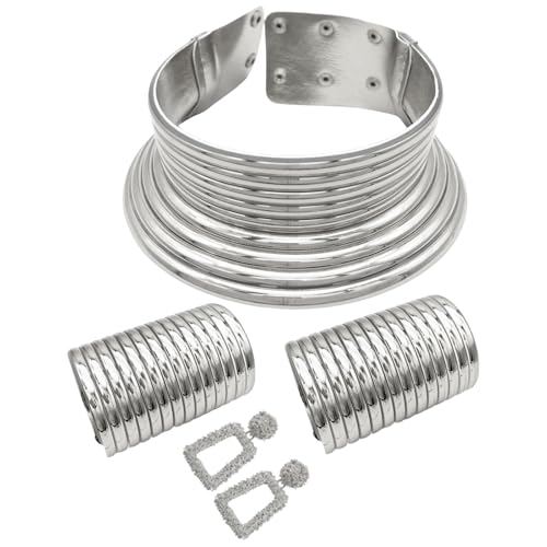 Uqezagpa Elegantes Tribal-inspiriertes Schmuck-Set mit langem Hals, zeitgenössisches ethnisches Halsband und Ohrringe, SizeApprox.15.817.8x6.5cm/6.27x2.56inches, Acryl, Beryll von Uqezagpa