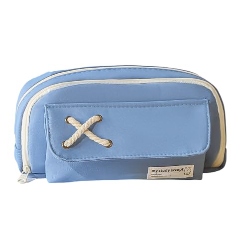 Uqezagpa Federmäppchen Mädchen Federmäppchen Schreibwaren Tasche Make-up Leinwand Stift Organizer Schreibwaren für Schule Büro Fall Leinwand Große Kapazität Stift Make-up für Mädchen, blau von Uqezagpa