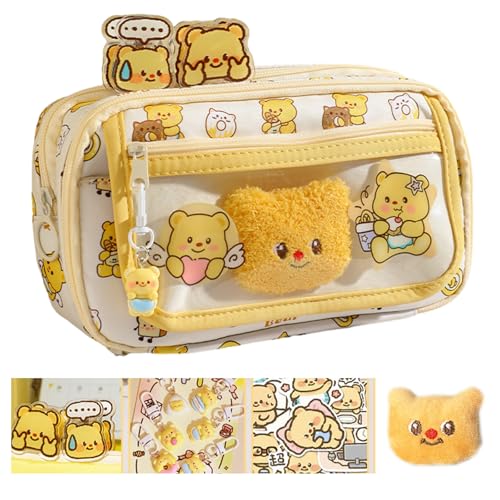 Uqezagpa Federmäppchen mit Cartoon-Bär-Motiv, großes Fassungsvermögen, mit Bären-Aufklebern, Notizpapier, Schlüsselanhänger, Büroklammer, für Kinder, Mädchen, Studenten, Federmäppchen, D Uqezagpa Federmäppchen mit Cartoon-Bär-Motiv, großes Fassungsvermögen, mit Bären-Aufklebern, Notizpapier, Schlüsselanhänger, Büroklammer, für Kinder, Mädchen, Studenten, Federmäppchen, D von Uqezagpa