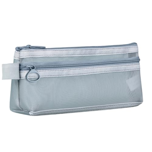 Uqezagpa Federmäppchen mit hoher Kapazität, 2 Fächer, transparente Tasche, tragbarer Organizer, Reise-Make-up-Tasche, Netz-Etui, grau, J von Uqezagpa